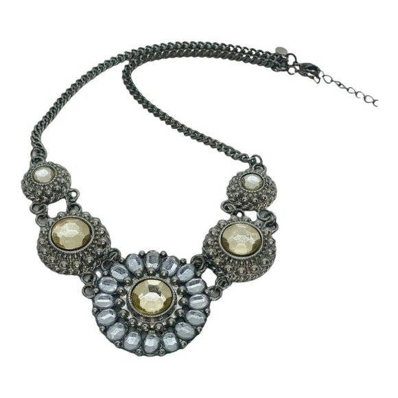 Vintage Silver Tone Statement Necklace Rhinestones Chain Extender Elegant Classi - Picture 3 of 3